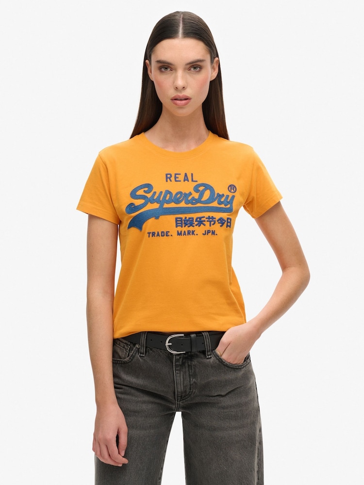 Superdry Gold Embroidered Vintage Logo 100% Cotton Fitted T-Shirt - Image 1 of 5