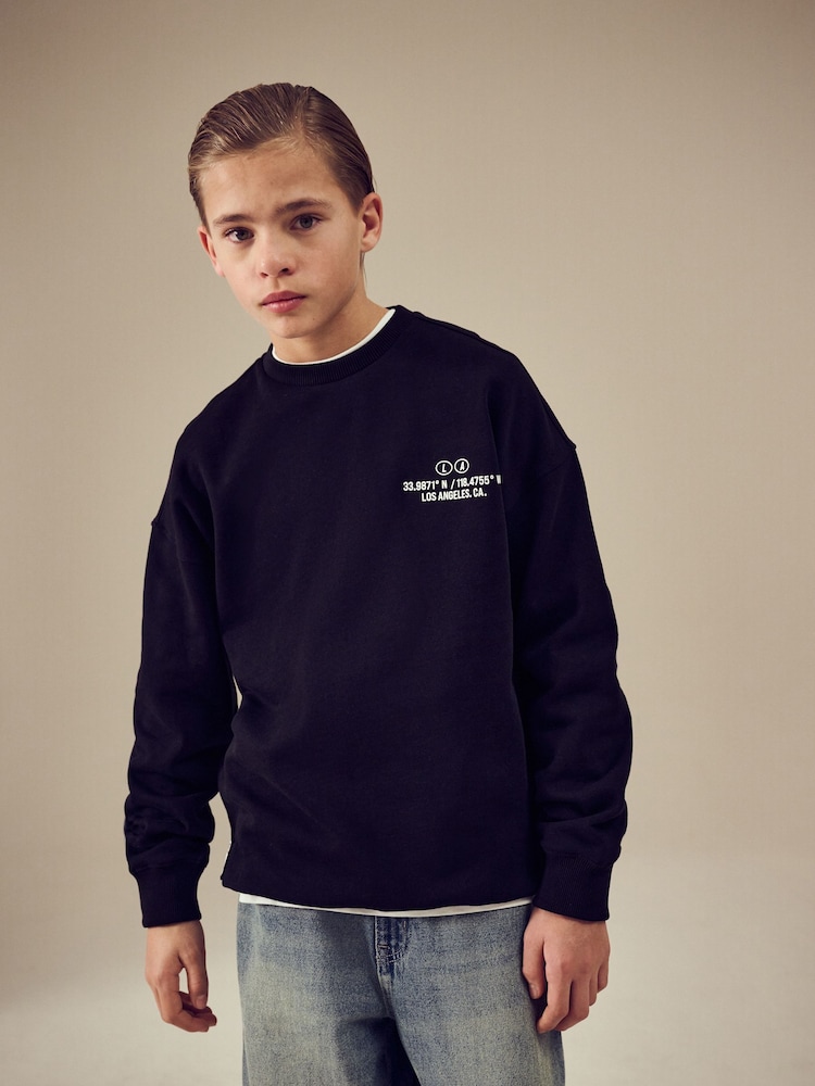 Black Subscribe Back Print Crew Neck Sweatshirt (3-16yrs) - Image 1 of 12
