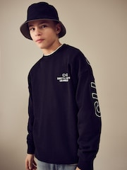 Black Subscribe Back Print Crew Neck Sweatshirt (3-16yrs) - Image 2 of 12