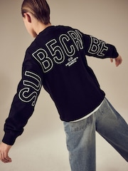 Black Subscribe Back Print Crew Neck Sweatshirt (3-16yrs) - Image 4 of 12