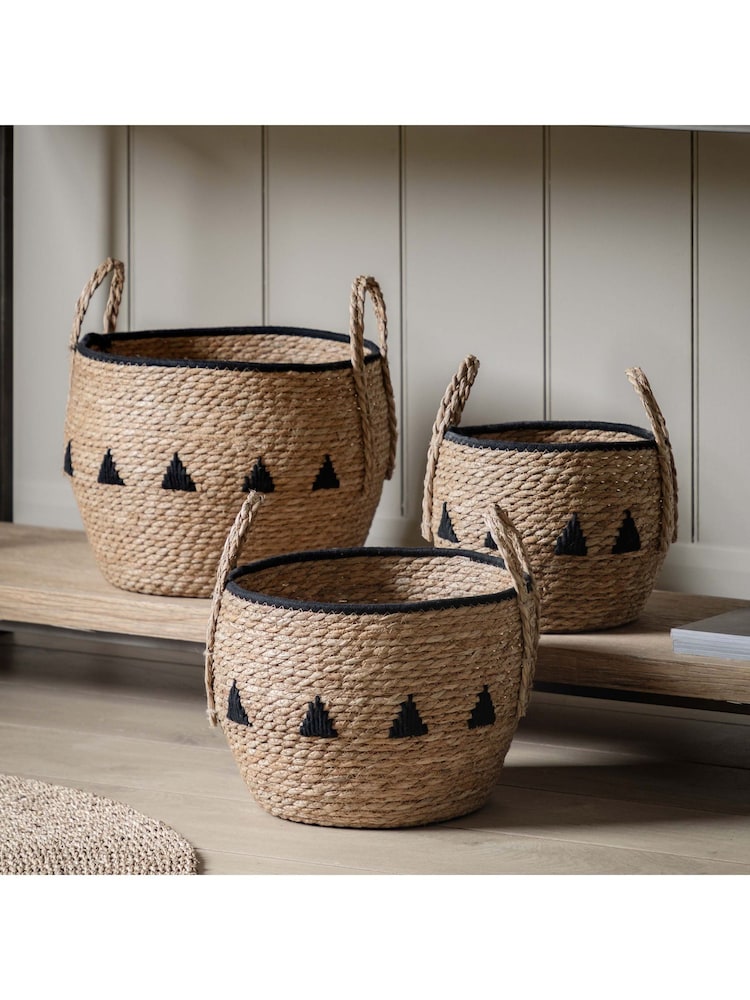 Gallery Home Set of 3 Natural and Black Arden Baskets - Image 1 of 5 Gallery Home Set of 3 Natural and Black Arden Baskets - Image 1 of 5