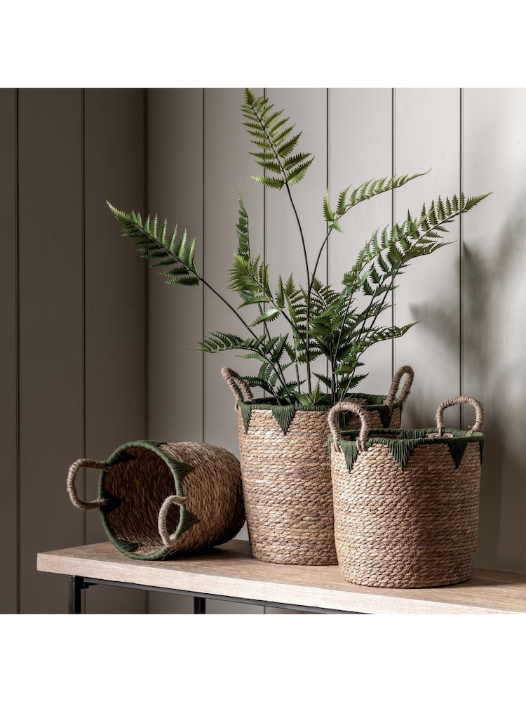 Gallery Home Set of 3 Natural and Green Jianna Baskets - Image 1 of 5