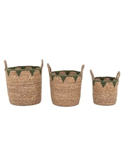 Gallery Home Set of 3 Natural and Green Jianna Baskets - Image 5 of 5