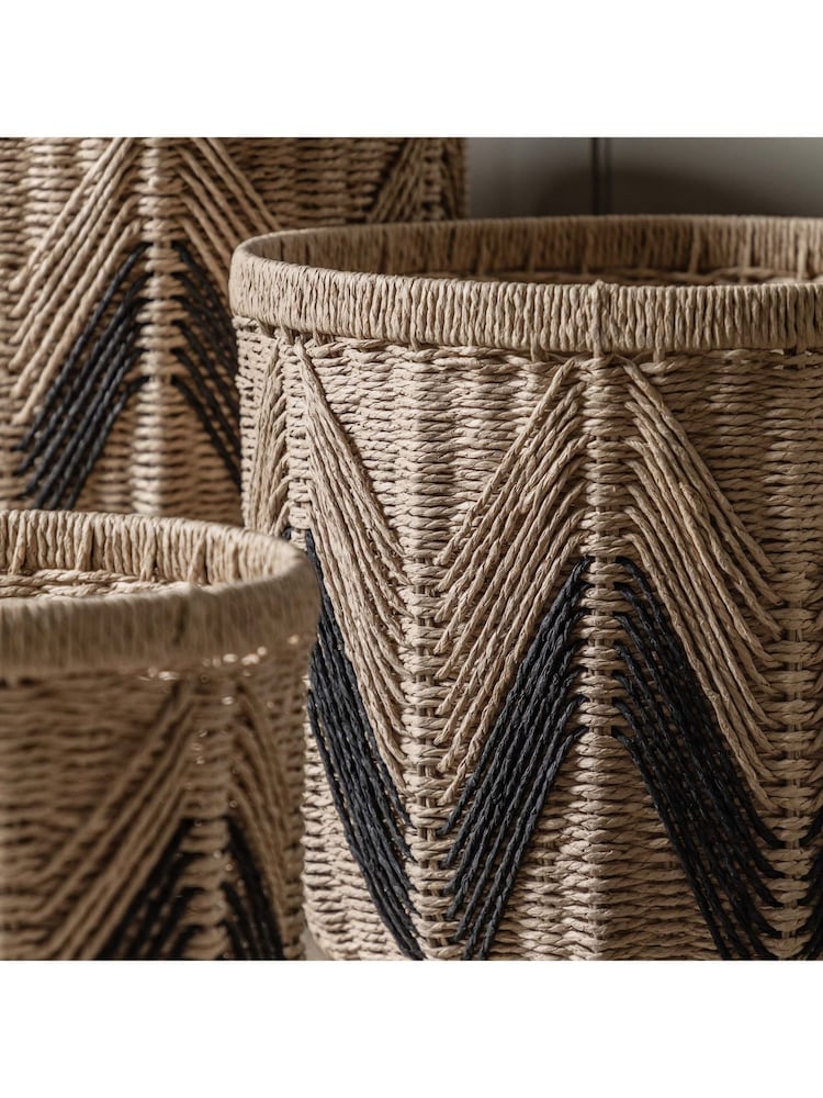 Gallery Home Set of 3 Natural and Black Lyanna Baskets - Image 2 of 5