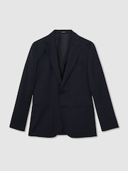 Reiss Navy Hatch Slim-Fit Single-Breasted Textured Wool-Blend Suit Blazer - Image 2 of 9