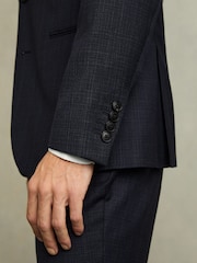 Reiss Navy Hatch Slim-Fit Single-Breasted Textured Wool-Blend Suit Blazer - Image 6 of 9