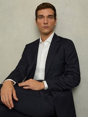 Reiss Navy Hatch Slim-Fit Single-Breasted Textured Wool-Blend Suit Blazer - Image 8 of 9