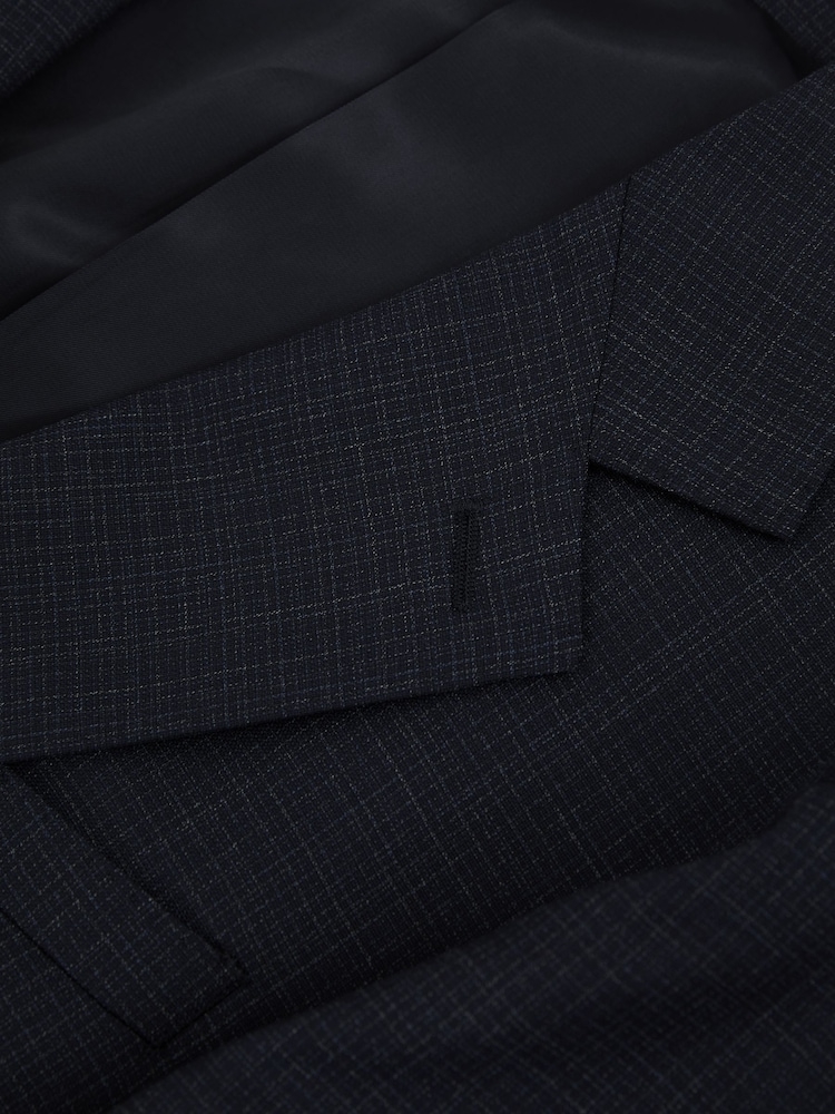 Reiss Navy Hatch Slim-Fit Single-Breasted Textured Wool-Blend Suit Blazer - Image 9 of 9