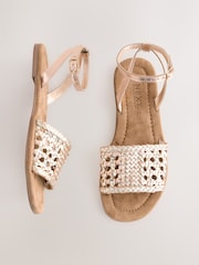 Rose Gold Pink Leather Extra Wide Fit Forever Comfort® Woven Flat Sandals - Image 1 of 7
