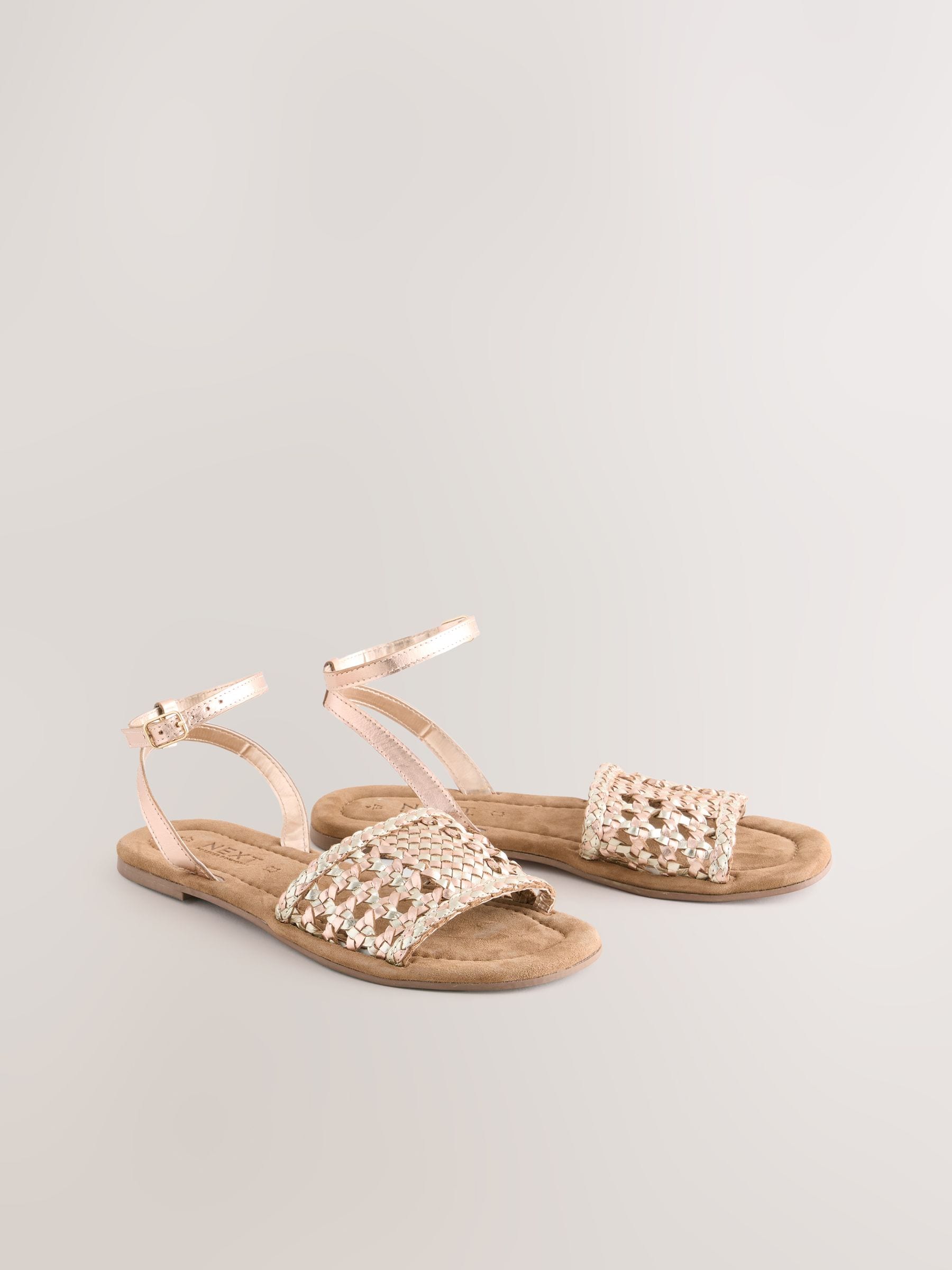 Buy Rose Gold Pink Leather Extra Wide Fit Forever Comfort® Woven Flat  Sandals from Next Germany