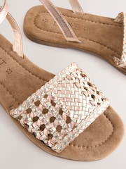 Rose Gold Pink Leather Extra Wide Fit Forever Comfort® Woven Flat Sandals - Image 6 of 7