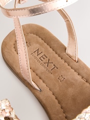 Rose Gold Pink Leather Extra Wide Fit Forever Comfort® Woven Flat Sandals - Image 7 of 7