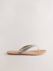 Silver Metallic Extra Wide Fit Forever Comfort® Beaded Toe Thong Sandals - Image 2 of 5