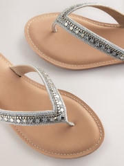 Silver Metallic Extra Wide Fit Forever Comfort® Beaded Toe Thong Sandals - Image 3 of 5