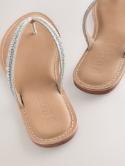 Silver Metallic Extra Wide Fit Forever Comfort® Beaded Toe Thong Sandals - Image 4 of 5