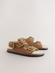 Tan Brown Leather Extra Wide Fit Forever Comfort® Back Strap Footbed Sandals - Image 4 of 6