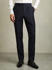Reiss Navy Hatch Slim-Fit Wool-Blend Textured Tailored Trousers - Image 3 of 7