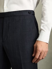 Reiss Navy Hatch Slim-Fit Wool-Blend Textured Tailored Trousers - Image 5 of 7