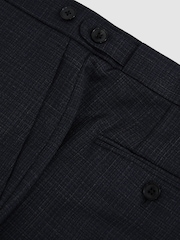Reiss Navy Hatch Slim-Fit Wool-Blend Textured Tailored Trousers - Image 7 of 7