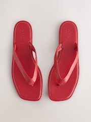 Red Leather Extra Wide Fit Forever Comfort® Square Toe Thong Sandals - Image 1 of 6