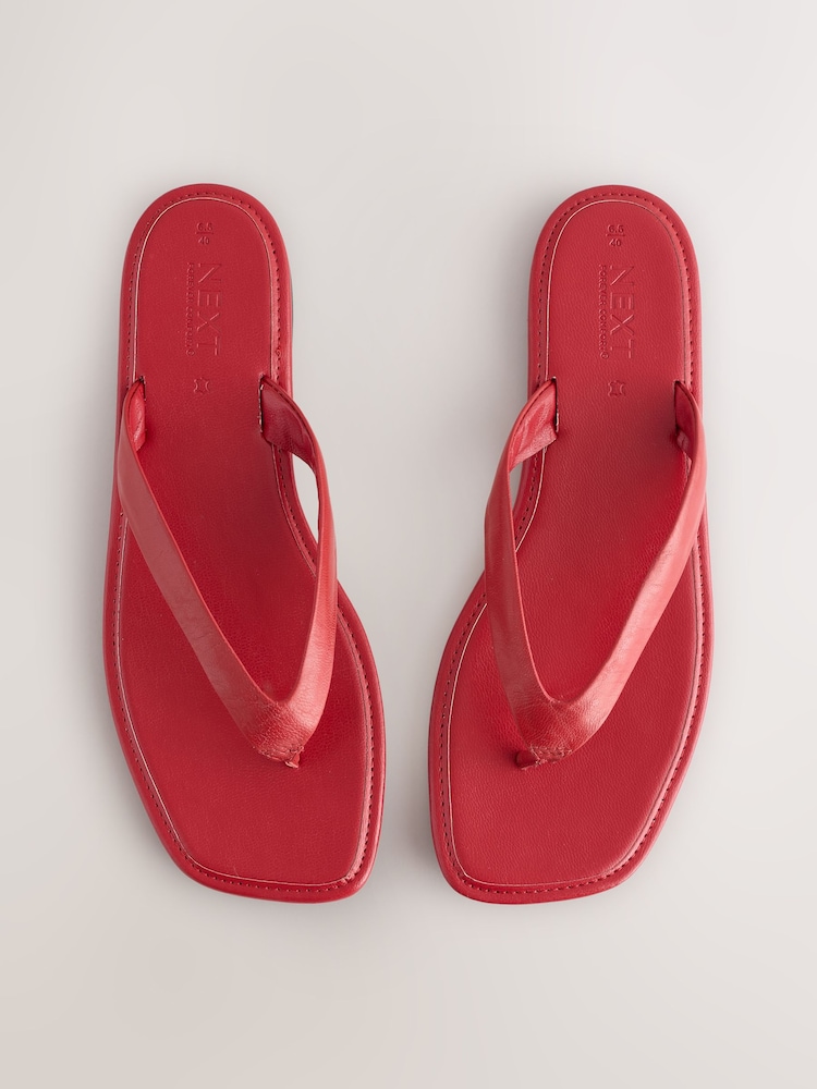 Red Leather Extra Wide Fit Forever Comfort® Square Toe Thong Sandals - Image 1 of 6