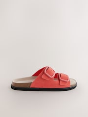 Coral Pink Suede Extra Wide Fit Forever Comfort® Double Strap Footbed Sandals - Image 4 of 9
