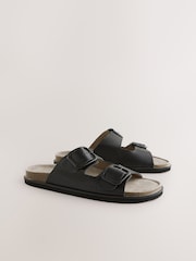 Black Suede Extra Wide Fit Forever Comfort® Double Strap Footbed Sandals - Image 1 of 4