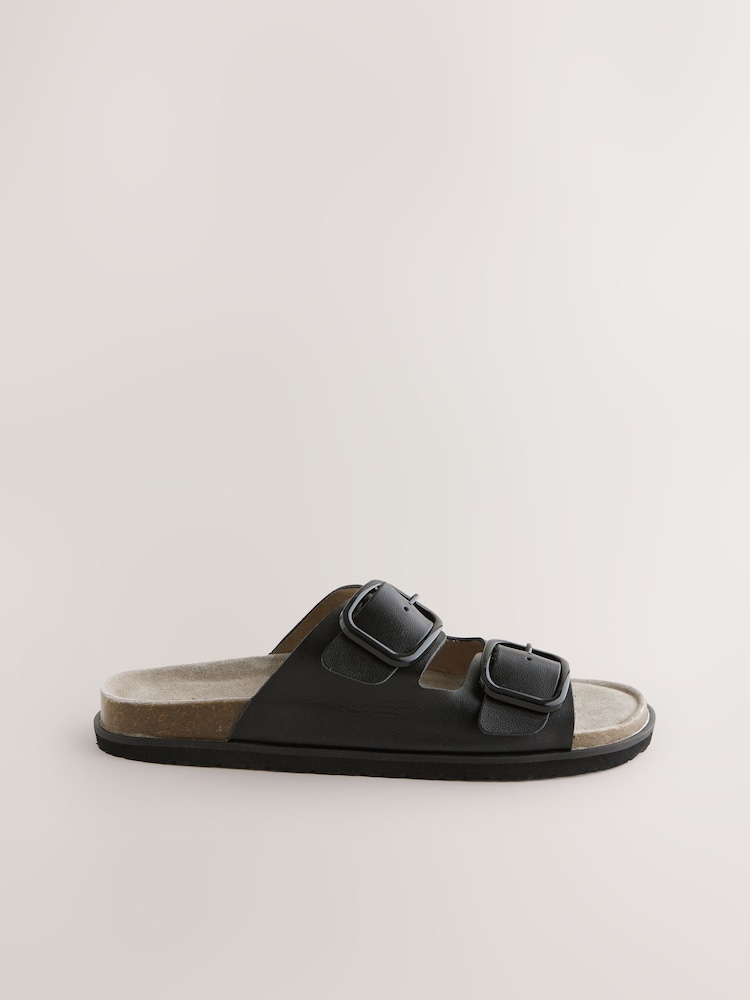 Black Suede Extra Wide Fit Forever Comfort® Double Strap Footbed Sandals - Image 2 of 4