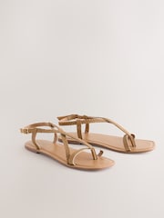 Tan Brown Leather Extra Wide Fit Forever Comfort® Plait Strappy Toe Thong - Image 1 of 6