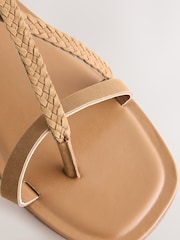 Tan Brown Leather Extra Wide Fit Plait Strappy Toe Thong - Image 8 of 9