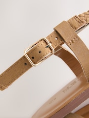 Tan Brown Leather Extra Wide Fit Plait Strappy Toe Thong - Image 9 of 9