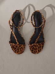 Leopard Print Leather Signature Strappy Toe Thong Sandals - Image 1 of 7