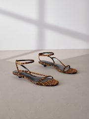 Leopard Print Leather Signature Strappy Toe Thong Sandals - Image 2 of 7