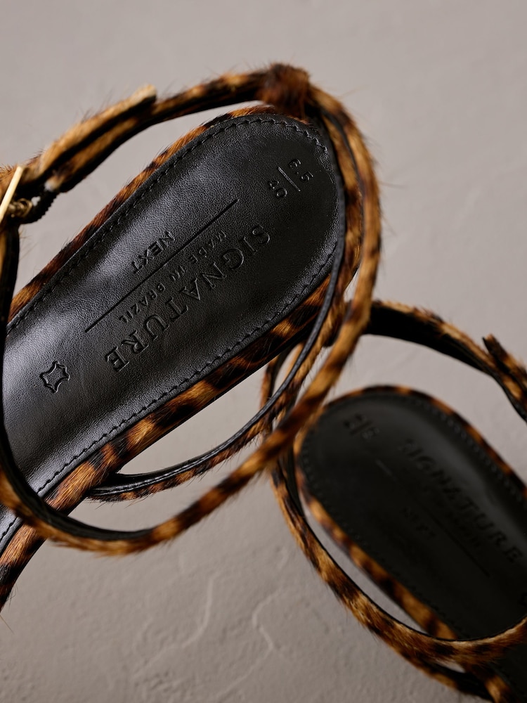 Leopard Print Leather Signature Strappy Toe Thong Sandals - Image 7 of 7