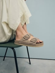 Neutral Suede Extra Wide Fit Forever Comfort® Double Strap Footbed Sandals - Image 1 of 9
