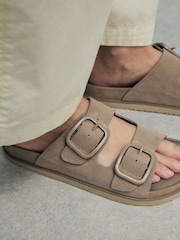 Neutral Suede Extra Wide Fit Forever Comfort® Double Strap Footbed Sandals - Image 2 of 9