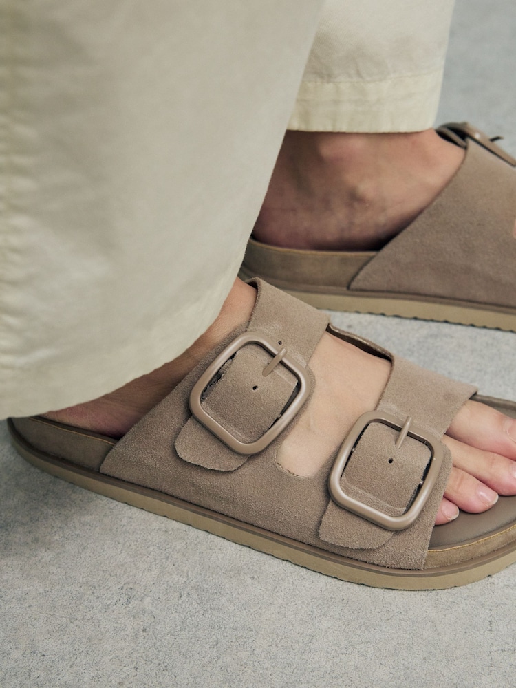 Neutral Suede Extra Wide Fit Forever Comfort® Double Strap Footbed Sandals - Image 2 of 9