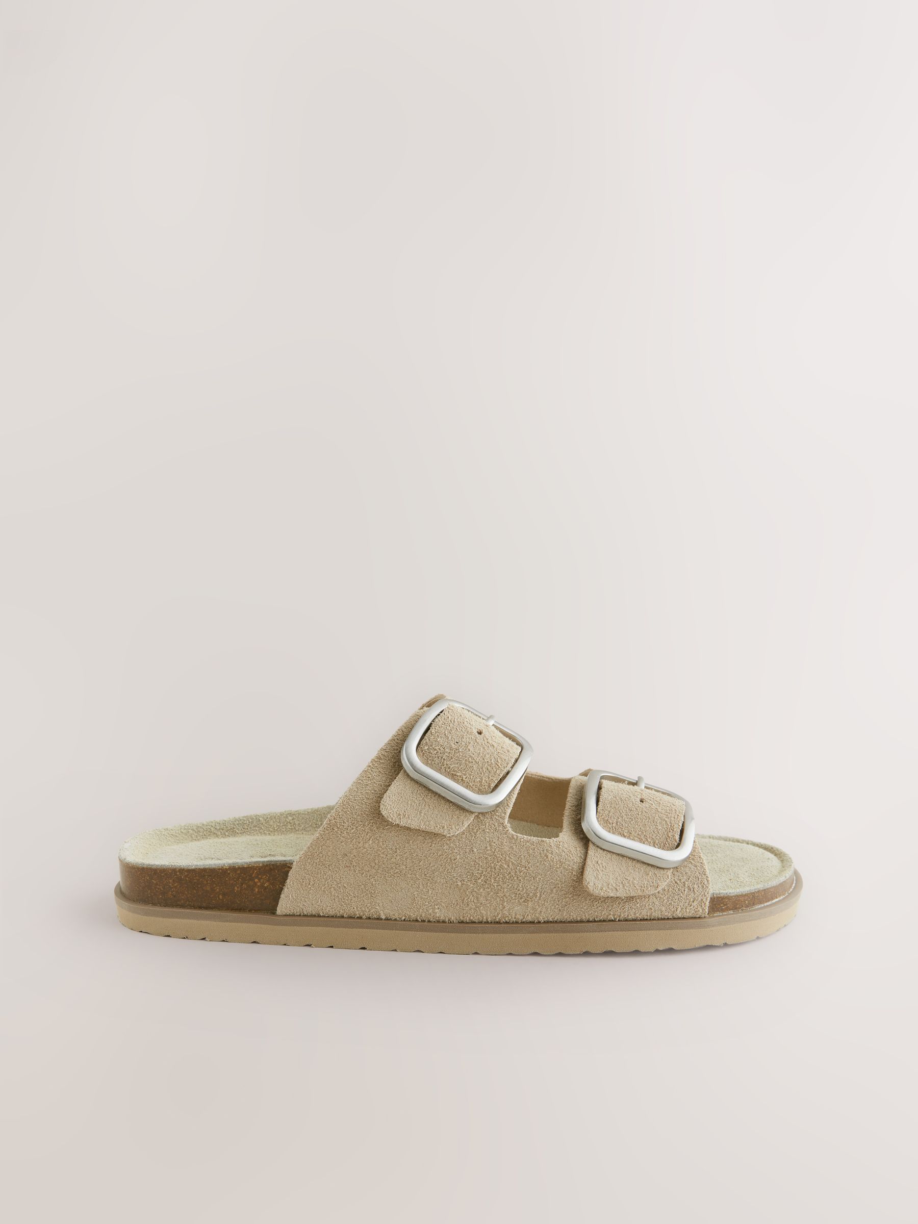 Buy Neutral Suede Extra Wide Fit Double Strap Footbed Sandals from