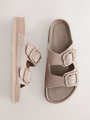 Neutral Suede Extra Wide Fit Forever Comfort® Double Strap Footbed Sandals - Image 7 of 9
