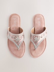 Pink Suede Extra Wide Fit Forever Comfort® Chunky Beaded Toe Thong Sandals - Image 1 of 5