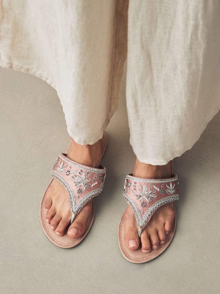 Pink Suede Extra Wide Fit Forever Comfort® Chunky Beaded Toe Thong Sandals - Image 2 of 10 Pink Suede Extra Wide Fit Forever Comfort® Chunky Beaded Toe Thong Sandals - Image 2 of 10