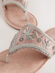 Pink Suede Extra Wide Fit Forever Comfort® Chunky Beaded Toe Thong Sandals - Image 3 of 5