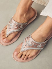 Pink Suede Extra Wide Fit Forever Comfort® Chunky Beaded Toe Thong Sandals - Image 6 of 10