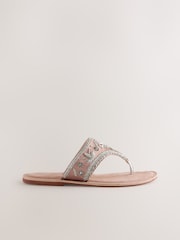 Pink Suede Extra Wide Fit Forever Comfort® Chunky Beaded Toe Thong Sandals - Image 7 of 10