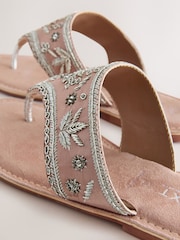 Pink Suede Extra Wide Fit Forever Comfort® Chunky Beaded Toe Thong Sandals - Image 9 of 10
