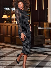 Sosandar Sparkle Mesh Korkea kaulus Midi- Mekko - Kuva 2 / 5