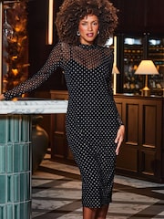 Sosandar Sparkle Mesh Korkea kaulus Midi- Mekko - Kuva 5 / 5