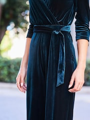 Sosandar Green Velvet Zip Detail Wrap Jumpsuit - Image 5 of 5