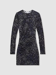 Reiss Charcoal Oe Allie Printed Jersey Ruched Mini Dress - Image 2 of 6