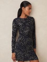Reiss Charcoal Oe Allie Printed Jersey Ruched Mini Dress - Image 3 of 6